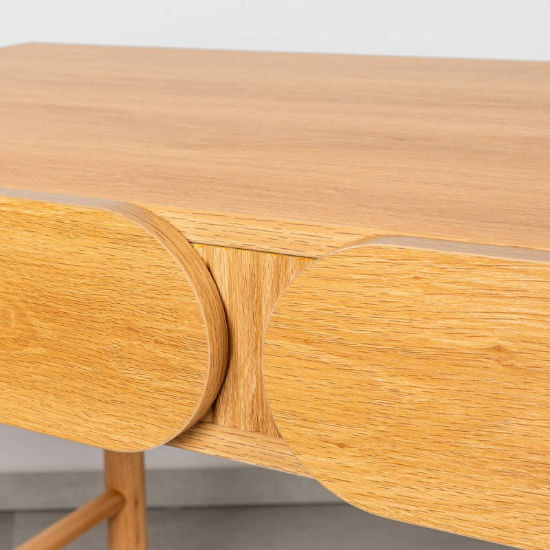 Desk with Mekong Oak Finish and Wooden Legs with Two Drawers, 120 cm
