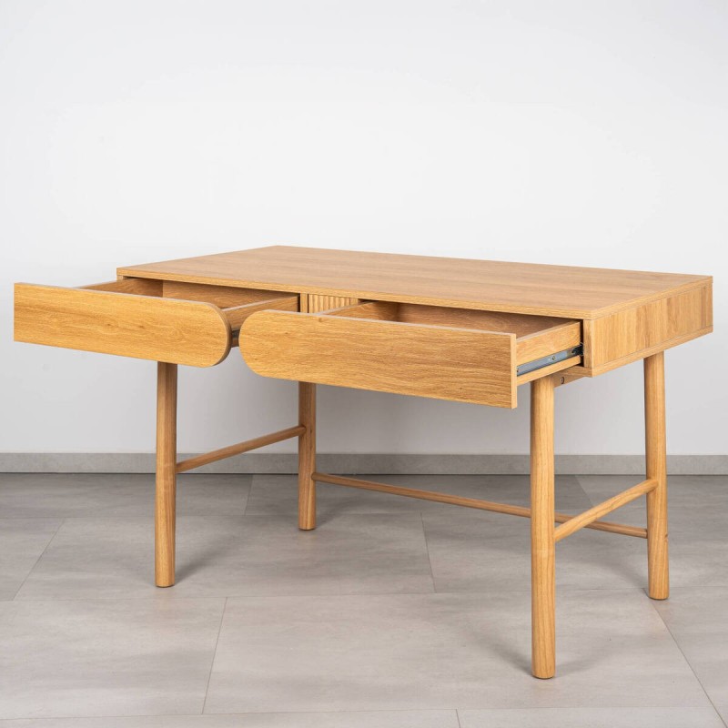 Desk with Mekong Oak Finish and Wooden Legs with Two Drawers, 120 cm