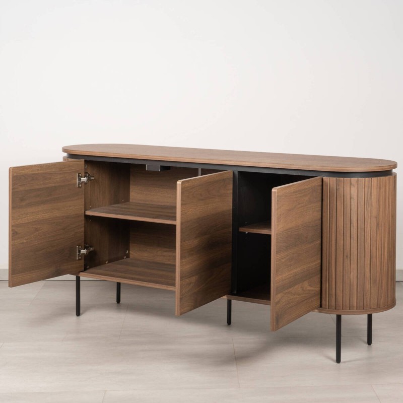 Jade sideboard in walnut melamine with black details, 160 cm