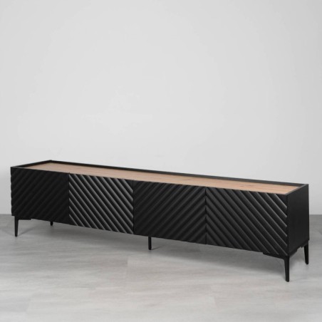 Mueble TV Nerum 200 cm negro mate con relieve geométrico