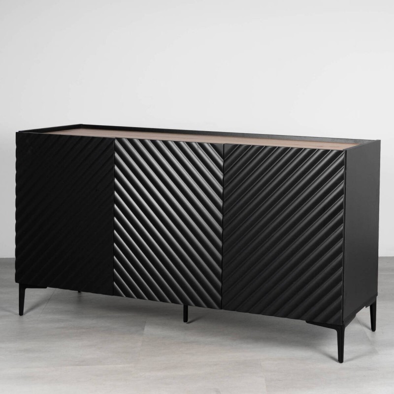 Geo black sideboard 150 cm with geometric relief and wood effect top
