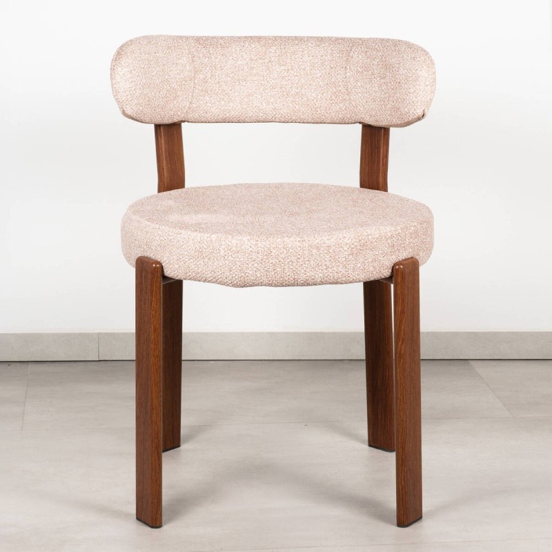 Silla Odra Tapizada en Beige con Patas de Metal Acabado Nogal