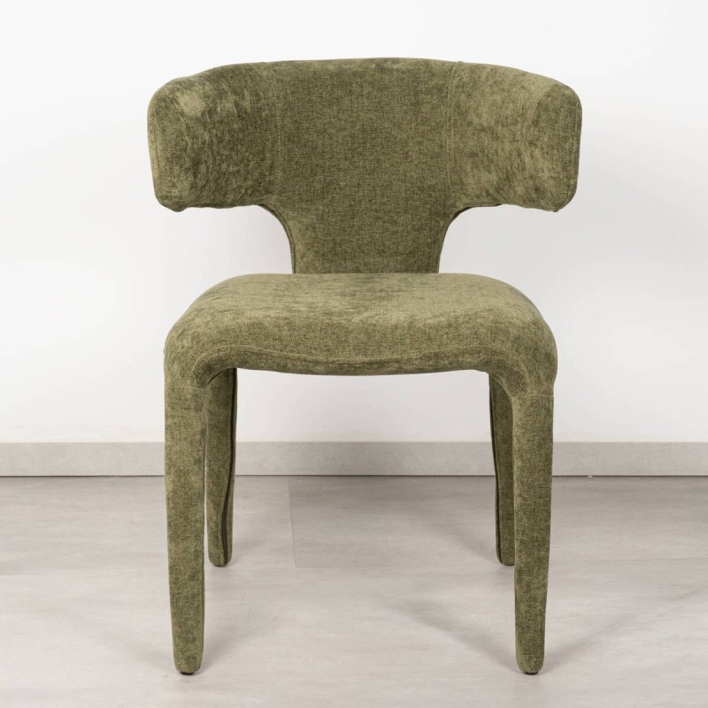 Silla Tarn Tapizada en Chenilla Verde Oliva Con Respaldo Curvo