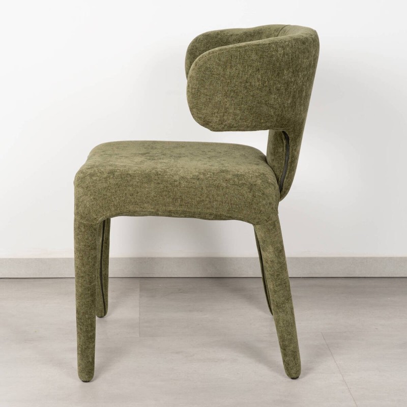 Silla Tarn Tapizada en Chenilla Verde Oliva Con Respaldo Curvo