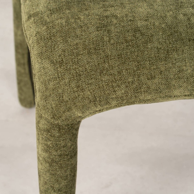 Silla Tarn Tapizada en Chenilla Verde Oliva Con Respaldo Curvo