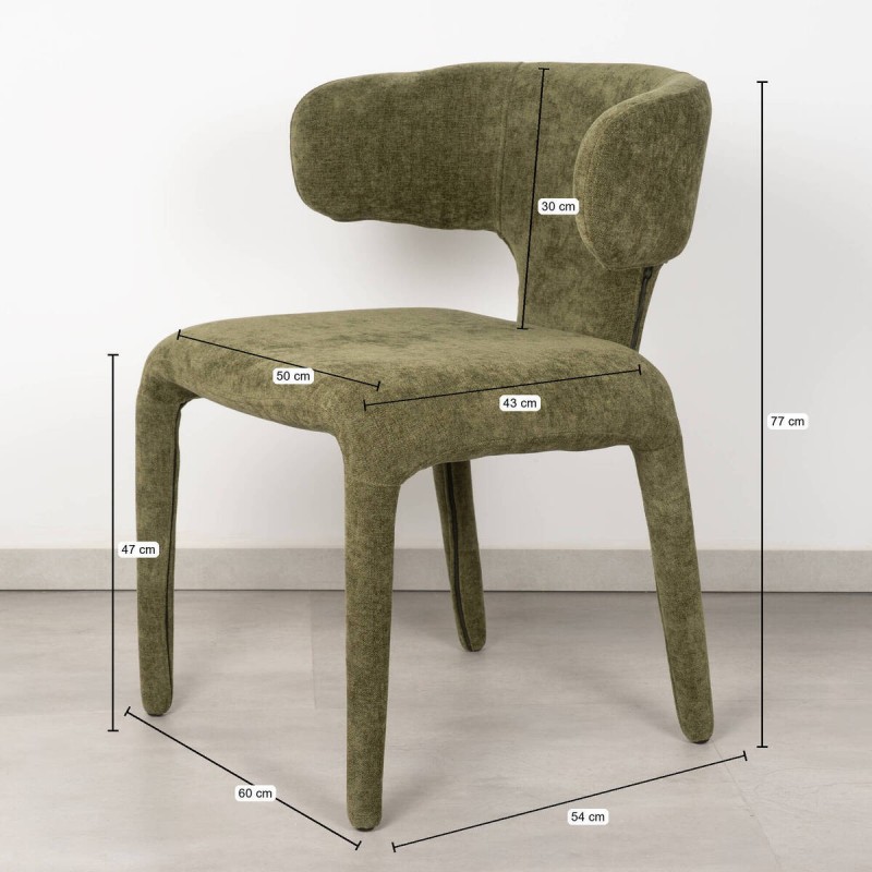 Silla Tarn Tapizada en Chenilla Verde Oliva Con Respaldo Curvo