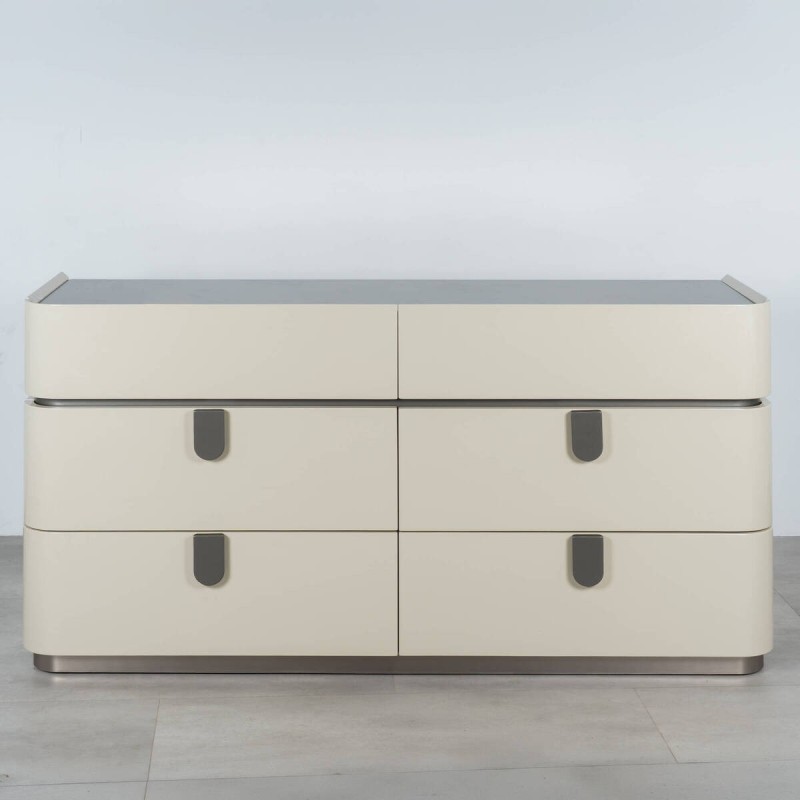 Limpopo Beige Lacquered Chest of Drawers with 6 Drawers and Metal Handles 150 cm
