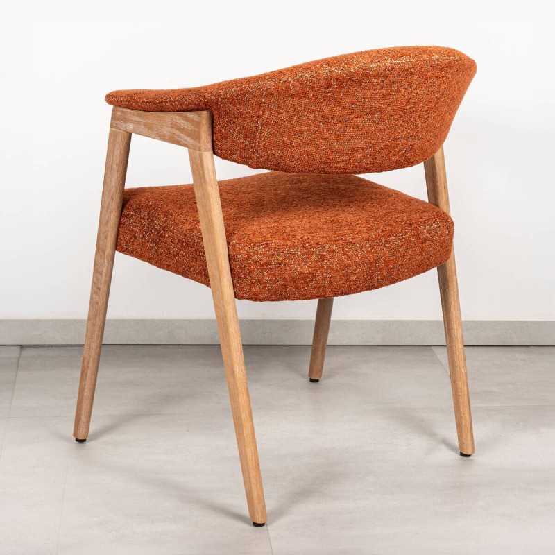 Silla de Comedor Noor Tapizada en Terracota Bouclé y Madera Blanqueada
