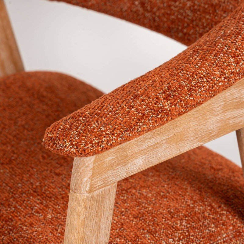Silla de Comedor Noor Tapizada en Terracota Bouclé y Madera Blanqueada
