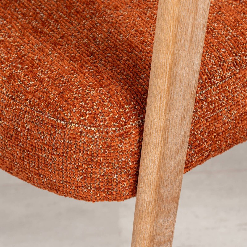 Silla de Comedor Noor Tapizada en Terracota Bouclé y Madera Blanqueada