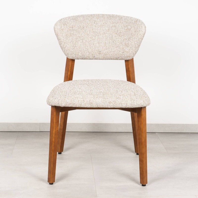 Coffee Dining Chair Upholstered in Cream Bouclé with Walnut Ash Wood Legs