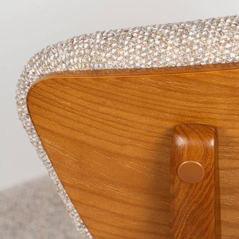 Coffee Dining Chair Upholstered in Cream Bouclé with Walnut Ash Wood Legs