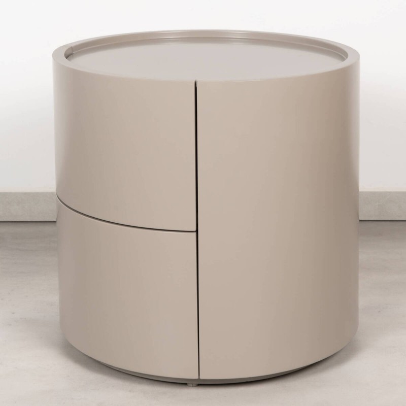 Iris Round Greige Grey Bedside Table with Curved Design