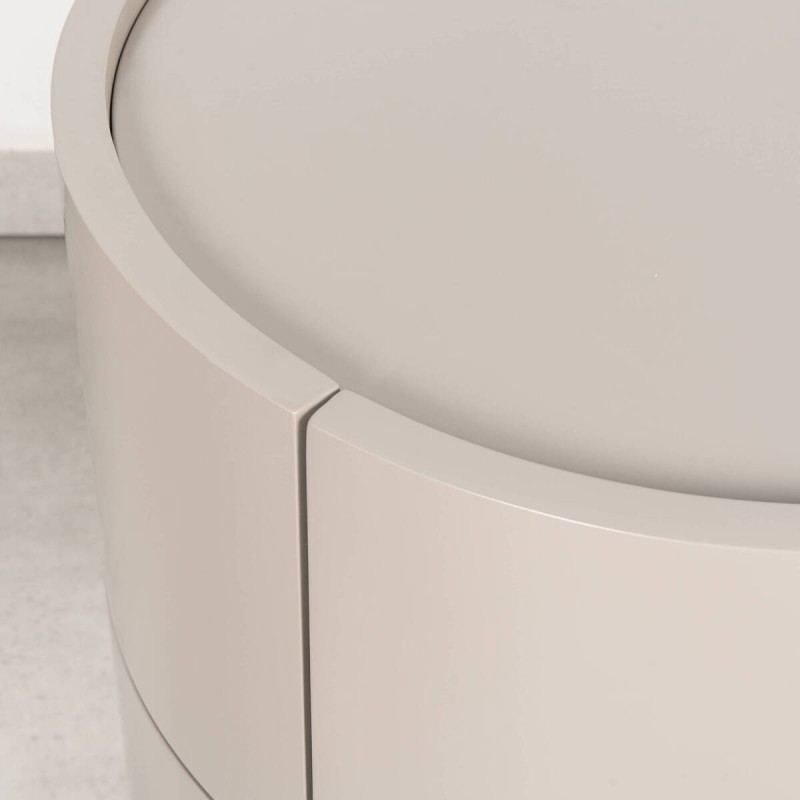 Iris Round Greige Grey Bedside Table with Curved Design