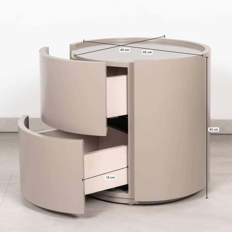 Iris Round Greige Grey Bedside Table with Curved Design