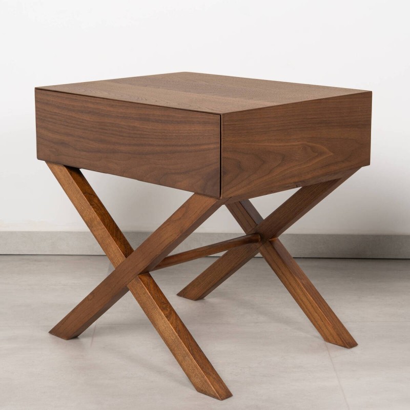 Elba Nightstand Walnut Finish Cross Legs