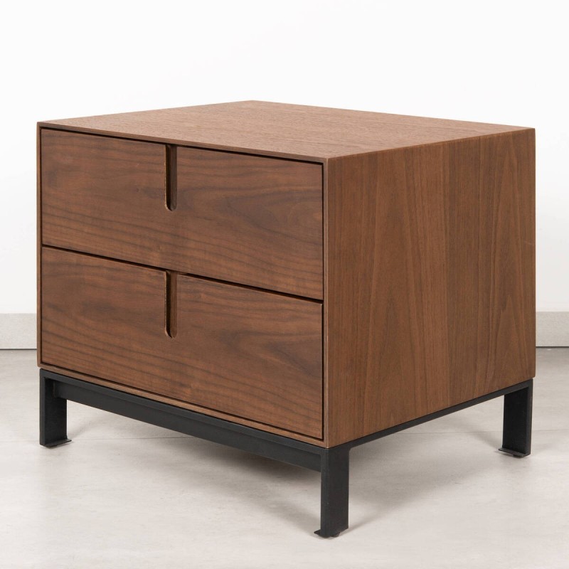 Frame Nightstand, Walnut Finish, 2 Drawers and Black Legs
