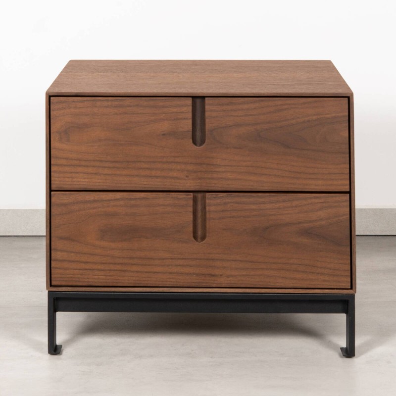 Frame Nightstand, Walnut Finish, 2 Drawers and Black Legs