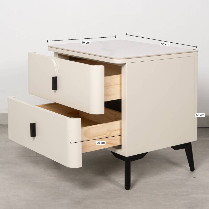 Atlas Light Beige Nightstand with Marble Effect Top and Black Legs