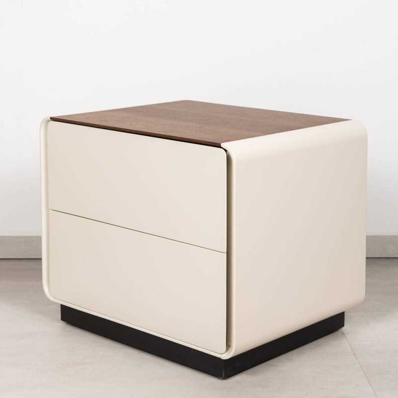 Cyl Light Beige Nightstand with Walnut Finish Top