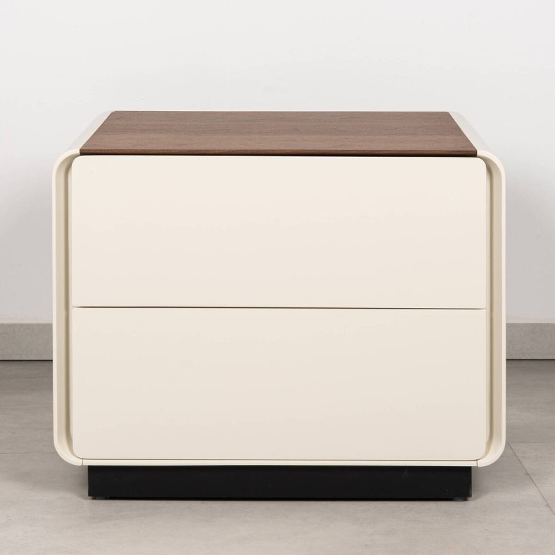 Cyl Light Beige Nightstand with Walnut Finish Top