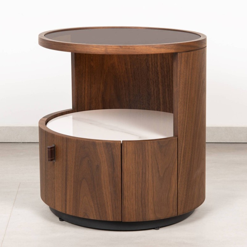 Coto Nightstand in Walnut Veneer with Smoked Glass Top 45 cm