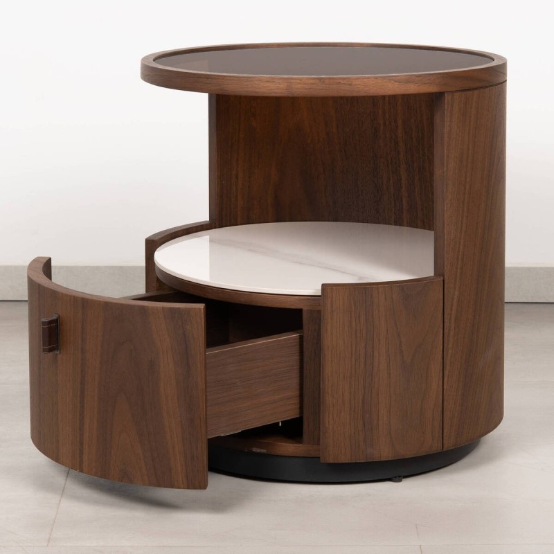 Coto Nightstand in Walnut Veneer with Smoked Glass Top 45 cm