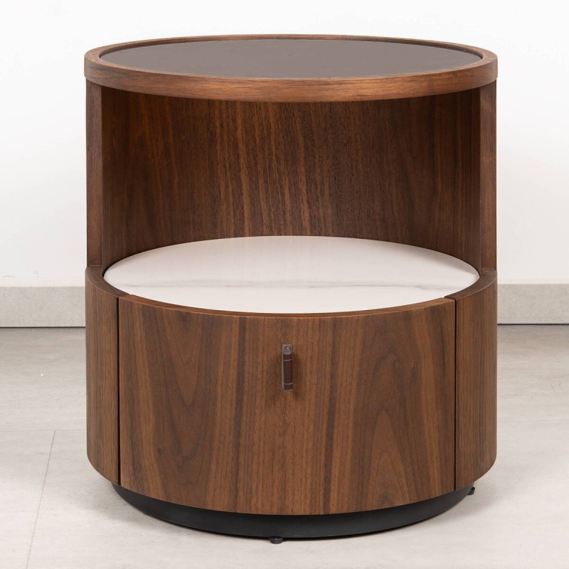 Coto Nightstand in Walnut Veneer with Smoked Glass Top 45 cm