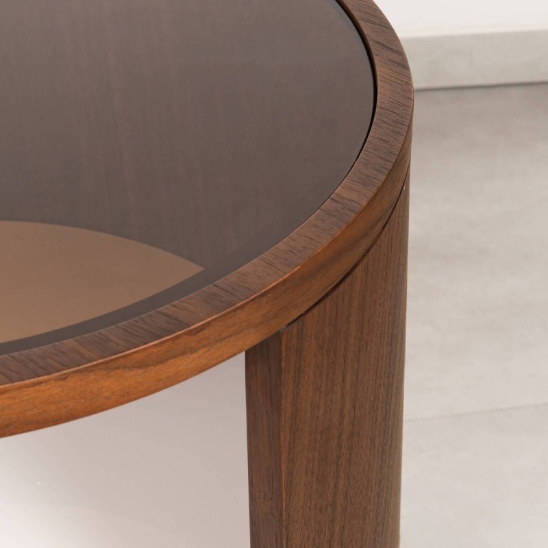 Coto Nightstand in Walnut Veneer with Smoked Glass Top 45 cm