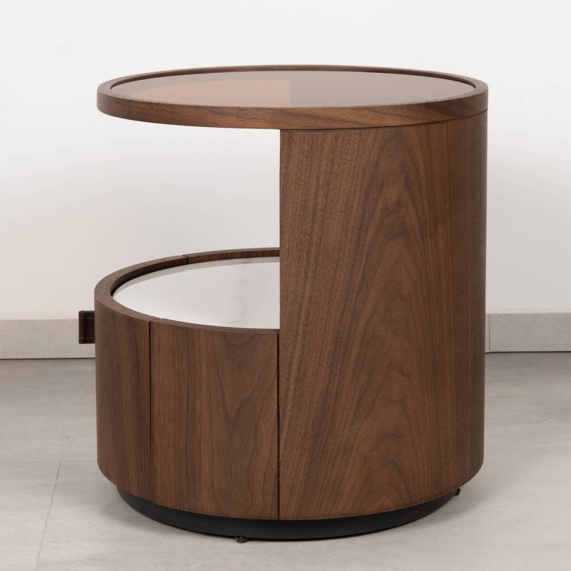 Coto Nightstand in Walnut Veneer with Smoked Glass Top 45 cm