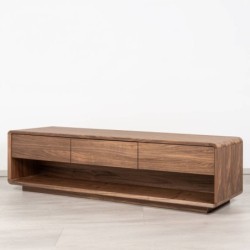 Aria TV unit in walnut veneer with drawers and open shelf