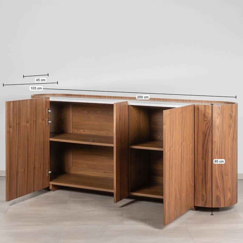 Antea dresser in Walnut veneer with White Lacquered Cover 200 cm