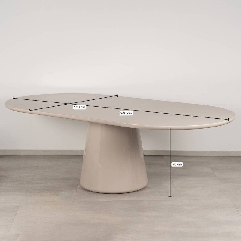 Menorca Oval Dining Table, High Gloss Ivory Lacquered, 240 cm