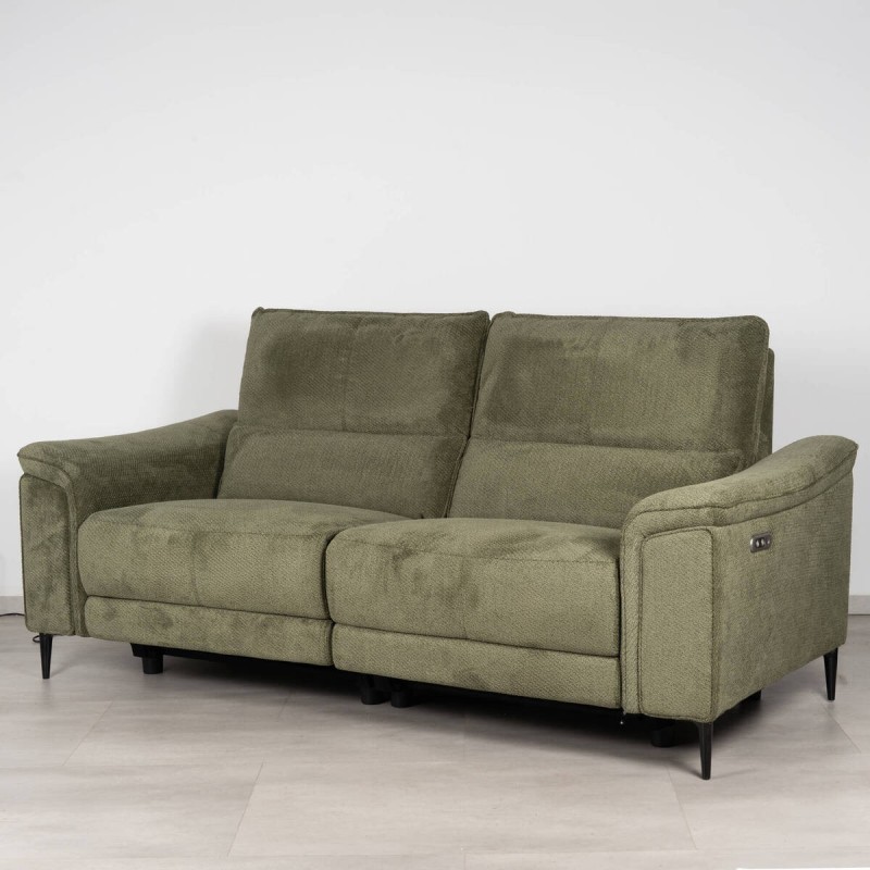 Vlora Three Seater Electric Reclining Sofa Upholstered in Olive Green 210 cm