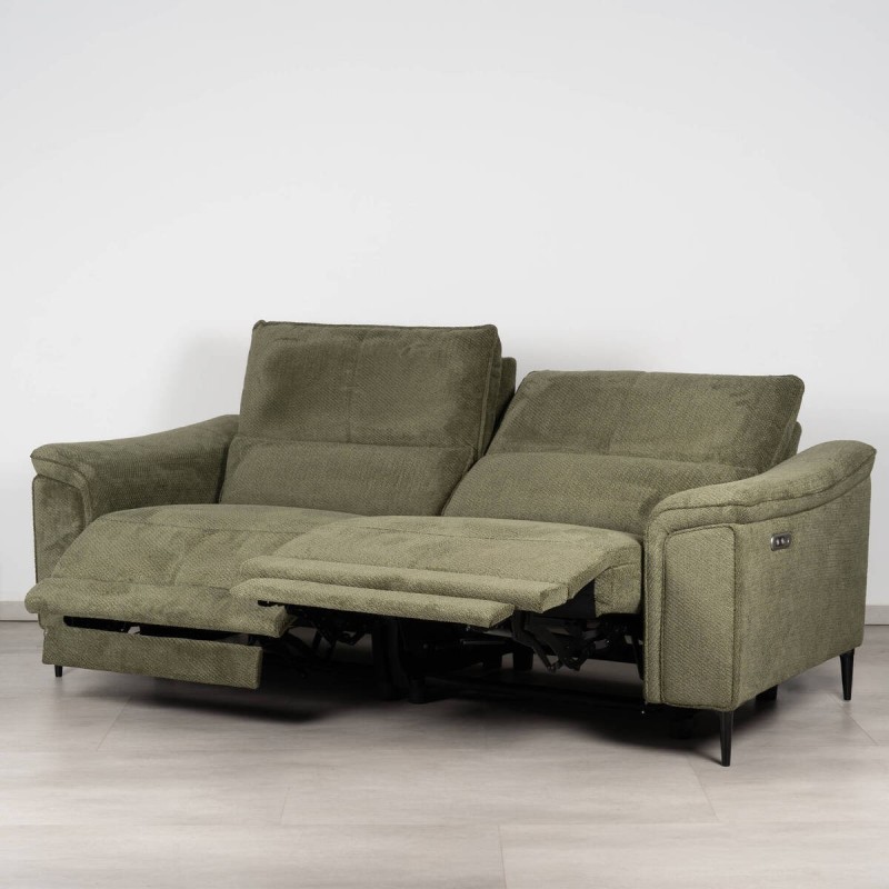 Sofá Vlora Tres Plazas Relax Eléctrico Tapizado en Verde Oliva 210 cm