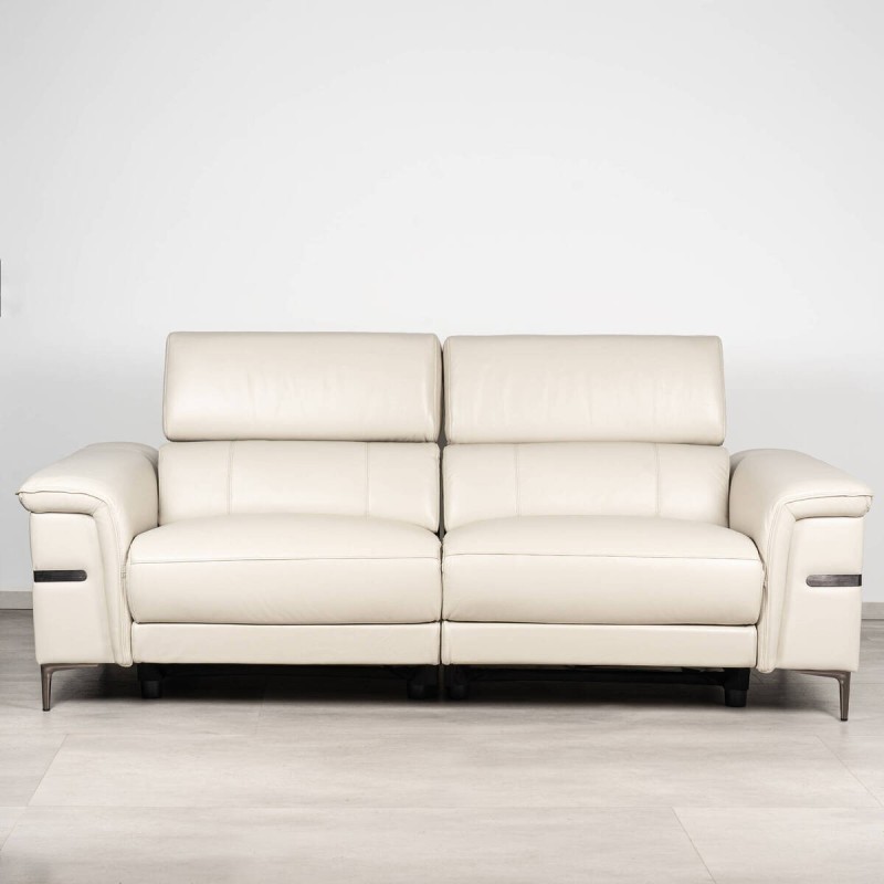 Güell 3-Seater Sofa in Off-White Faux Leather with Electric Recliner, 210 cm