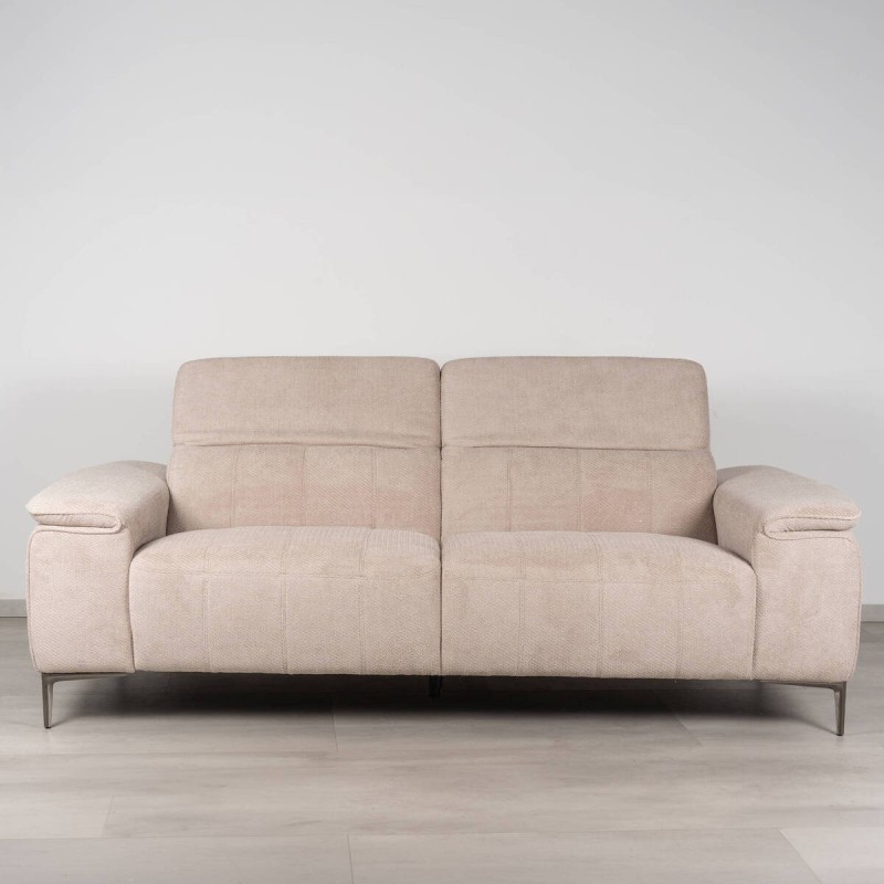 Rif 3-Seater Sofa with Italian Fabric Headrest, Beige and Metal Legs, 220 cm