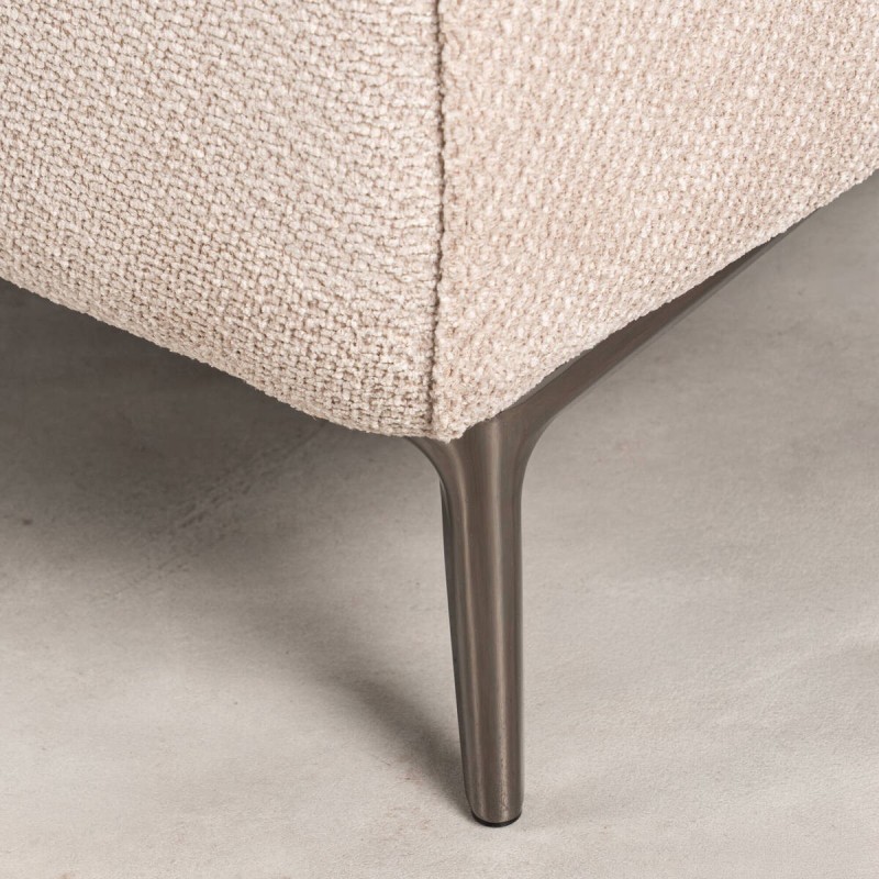 Rif 3-Seater Sofa with Italian Fabric Headrest, Beige and Metal Legs, 220 cm