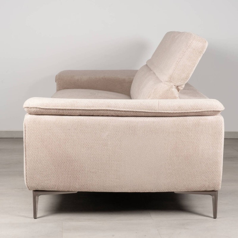 Rif 3-Seater Sofa with Italian Fabric Headrest, Beige and Metal Legs, 220 cm