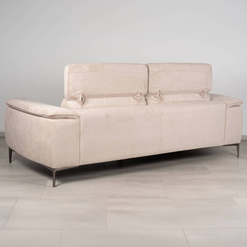 Rif 3-Seater Sofa with Italian Fabric Headrest, Beige and Metal Legs, 220 cm