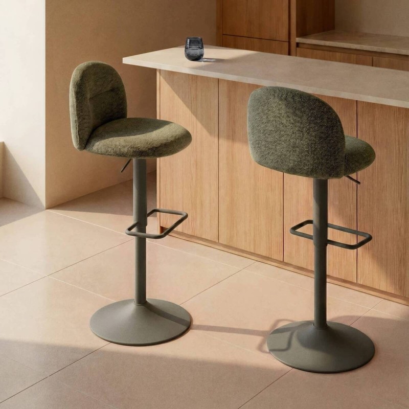Taburete Arino de chenilla verde y patas de metal verde 65 cm FSC 100%
