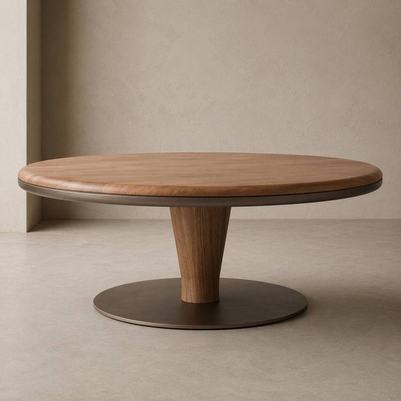Elian round coffee table in walnut and pearl brown metal