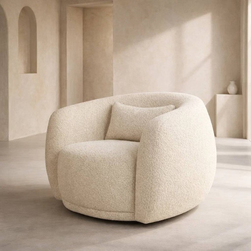 Nura swivel armchair upholstered in beige fabric