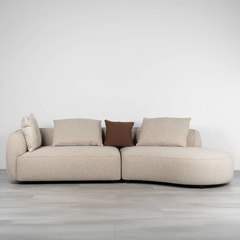 Aura beige curved modular sofa with right chaise lounge, 305 cm