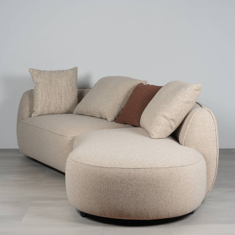 Aura beige curved modular sofa with right chaise lounge, 305 cm