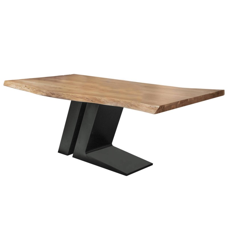 Mesa de comedor de acacia natural con base de hierro negro 200x100x76cm