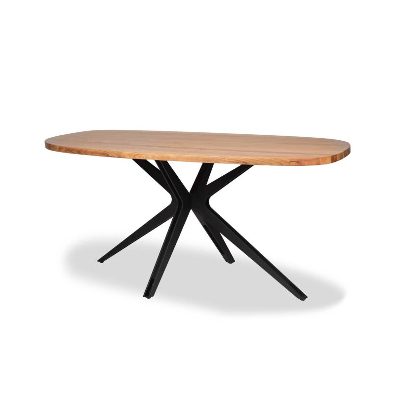 Arvona oval acacia dining table with black metal crossed legs 190x100x76cm