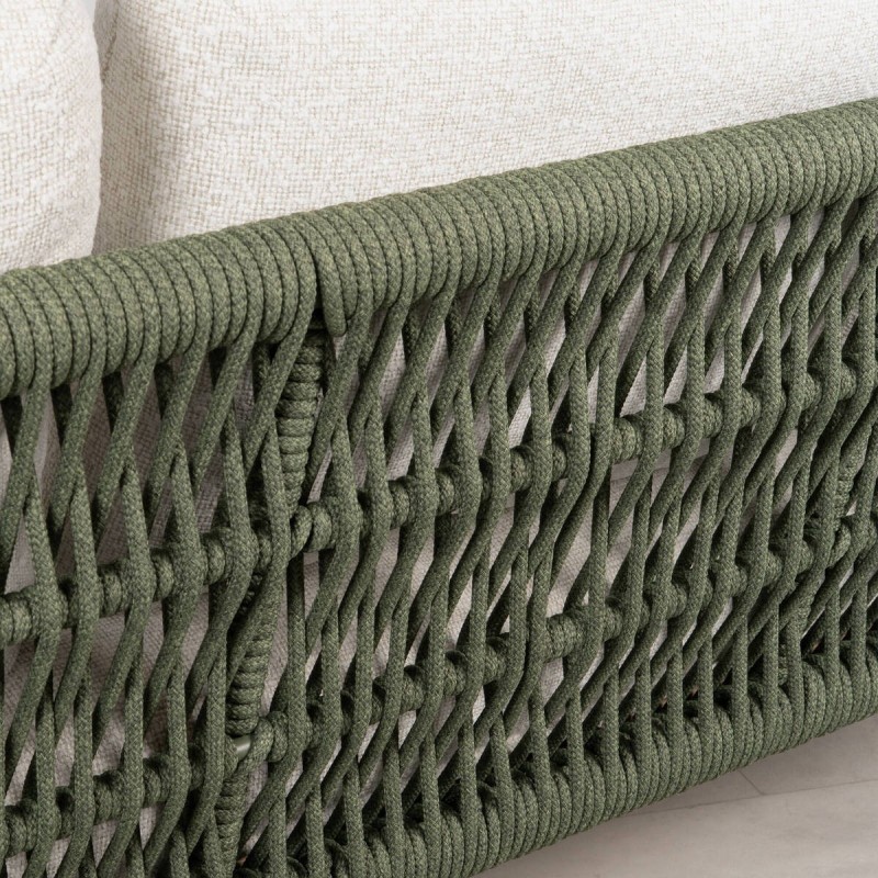 Latte 3-Seater Outdoor Sofa in Aluminum with Green Rope and Cream Fabric Cushions