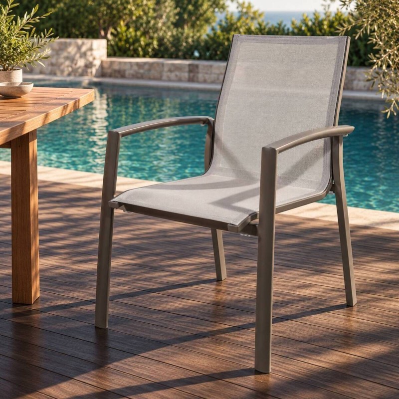 Outdoor chair, aluminum, grey textilene, stone grey, 56 x 66.5 x 89.5cm