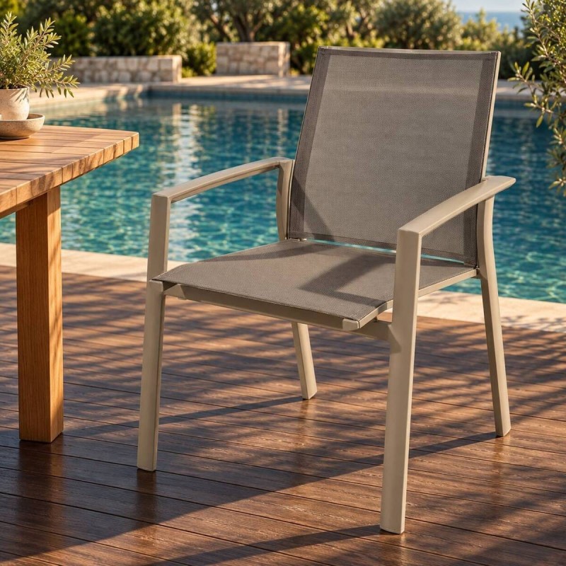 Outdoor chair, aluminum and taupe textilene, 58.5x60x90cm